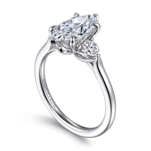 14K White Gold Marquise Shape Three Stone Lotus Diamond Engagement Ring 14K White Gold Marquise Shape Three Stone Lotus Diamond Engagement Ring