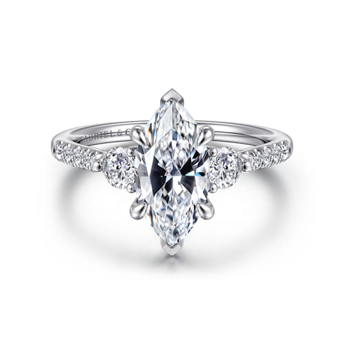 14K White Gold Marquise Shape Three Stone Lotus Diamond Engagement Ring 14K White Gold Marquise Shape Three Stone Lotus Diamond Engagement Ring