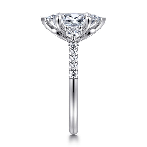 14K White Gold Marquise Shape Three Stone Lotus Diamond Engagement Ring 14K White Gold Marquise Shape Three Stone Lotus Diamond Engagement Ring