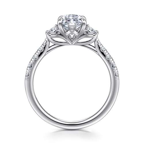 14K White Gold Marquise Shape Three Stone Lotus Diamond Engagement Ring