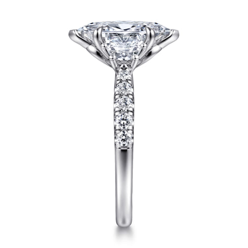 14K White Gold Marquise Shape Three Stone Lotus Diamond Engagement Ring