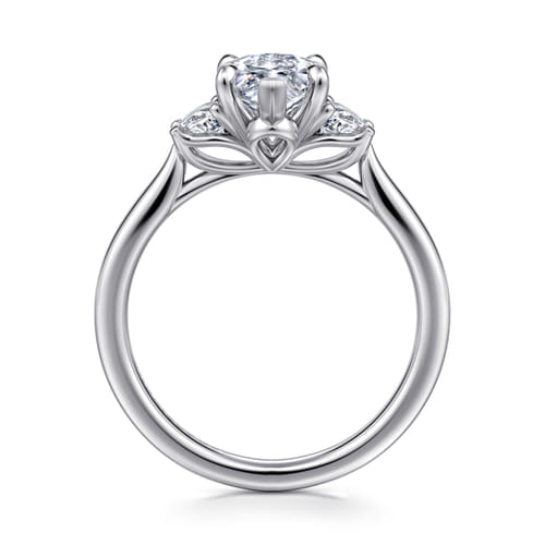 14K White Gold Marquise Shape Three Stone Lotus Diamond Engagement Ring