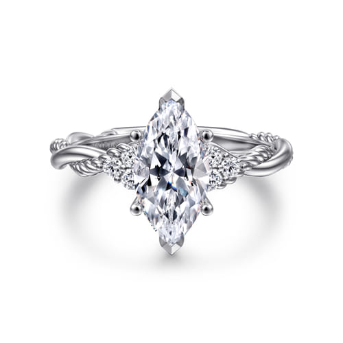 14K White Gold Marquise Shape Twisted Diamond Engagement Ring