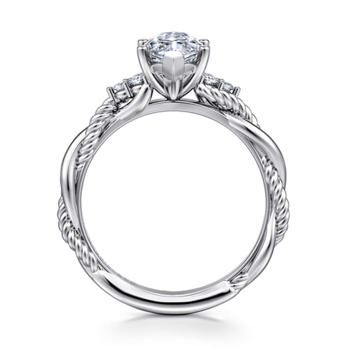 14K White Gold Marquise Shape Twisted Diamond Engagement Ring
