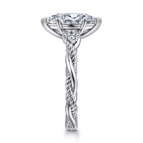 14K White Gold Marquise Shape Twisted Diamond Engagement Ring