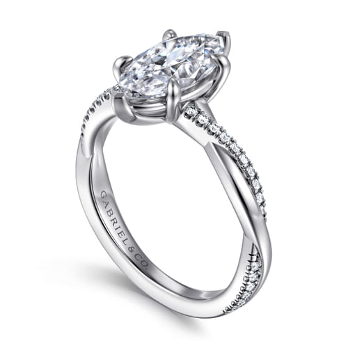14K White Gold Marquise ShapeTwisted Diamond Engagement Ring