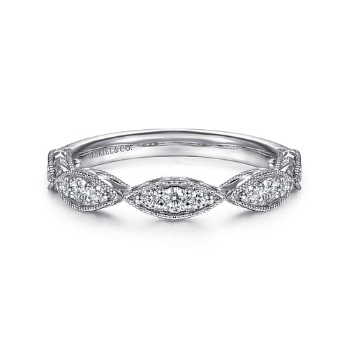 14K White Gold Marquise Station Diamond Anniversary Band