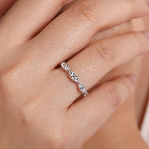 14K White Gold Marquise Station Diamond Anniversary Band