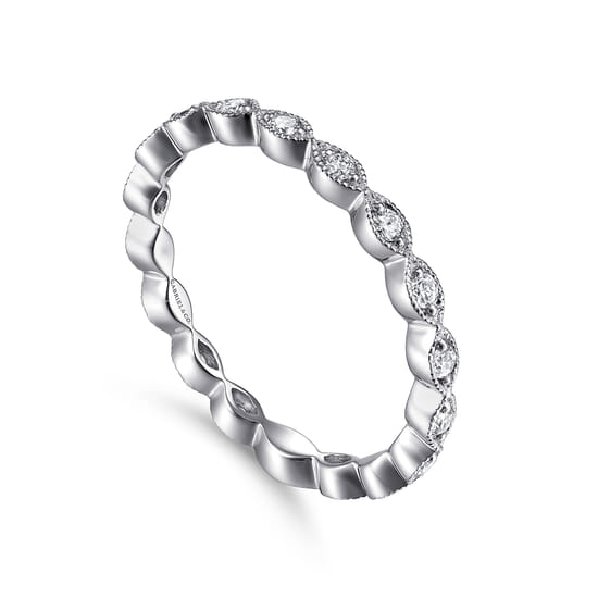 14K White Gold Marquise Station Diamond Stackable Ring angle 3