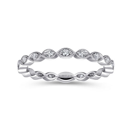 14K White Gold Marquise Station Diamond Stackable Ring