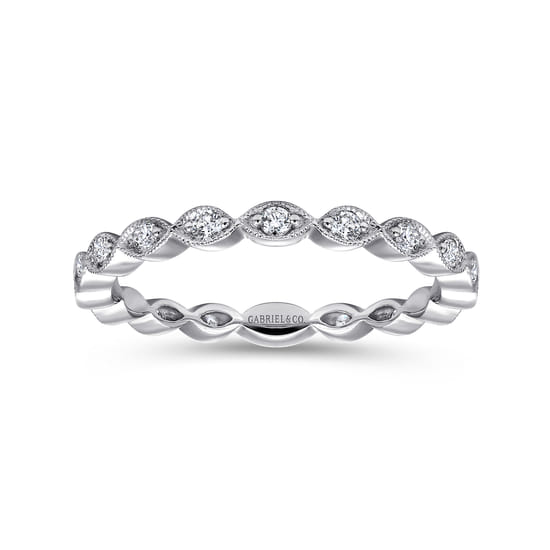 14K White Gold Marquise Station Diamond Stackable Ring angle 4