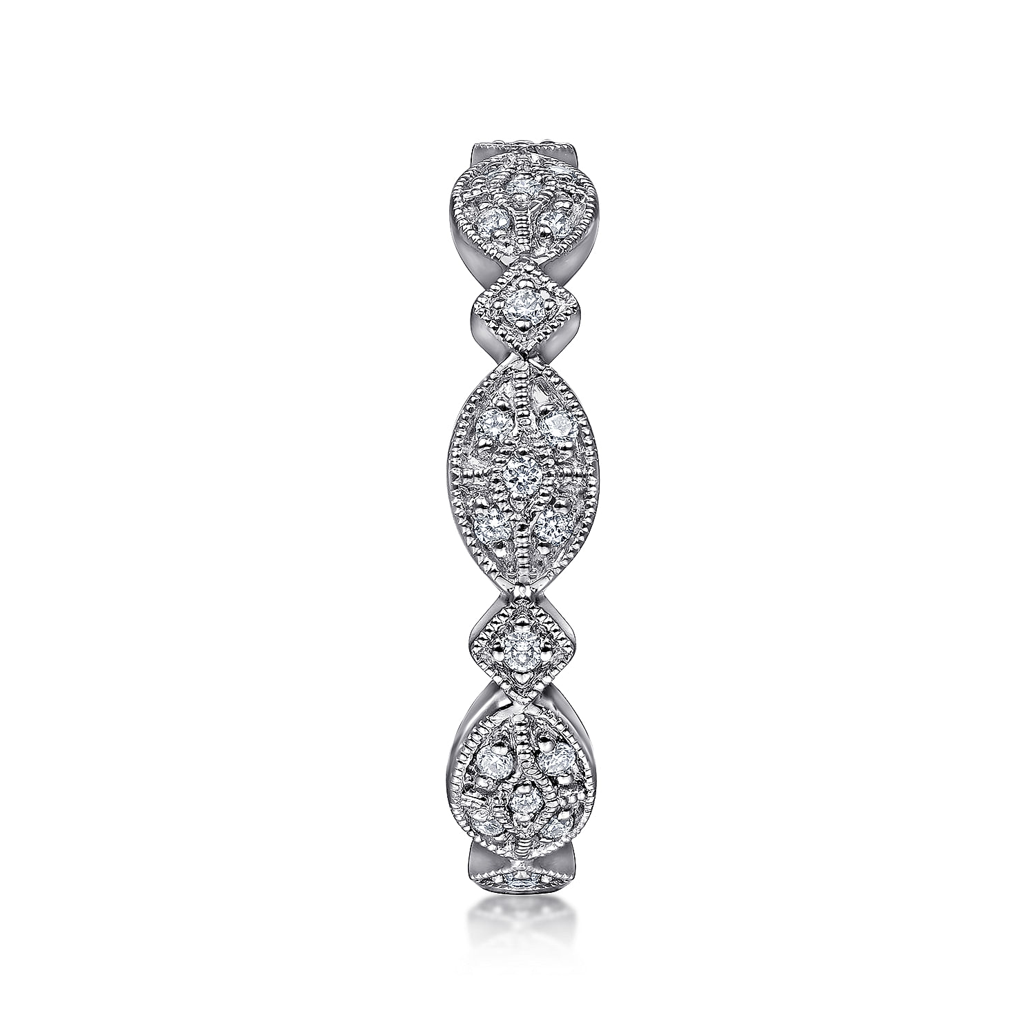 14K White Gold Marquise Station Pave Diamond Stackable Ring