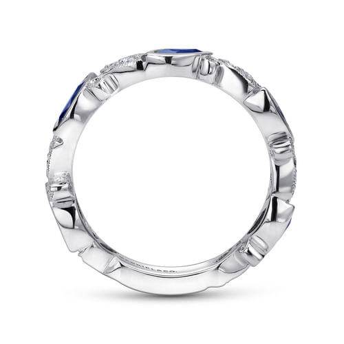 14K White Gold Marquise Station Sapphire and Diamond Ring