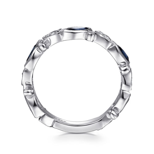 14K White Gold Marquise Station Sapphire and Diamond Ring