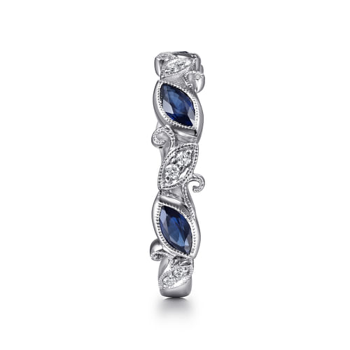 14K White Gold Marquise Station Sapphire and Diamond Ring