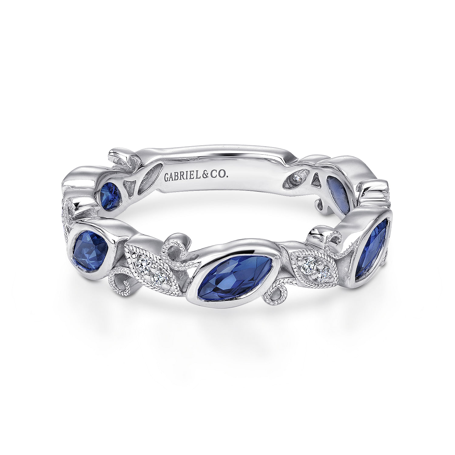 Gabriel - 14K White Gold Marquise Station Sapphire and Diamond Ring