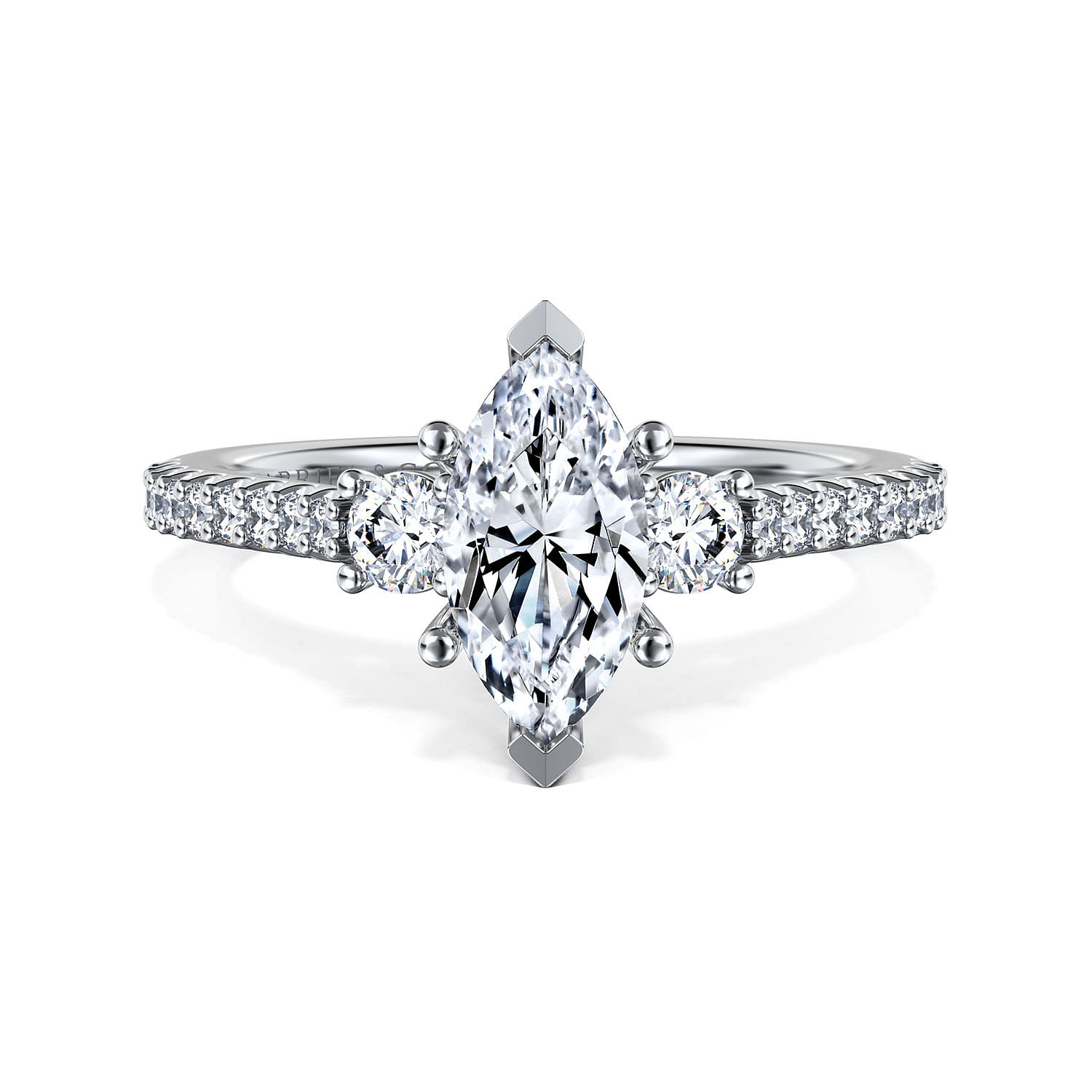 Gabriel - 14K White Gold Marquise Three Stone Diamond Engagement Ring