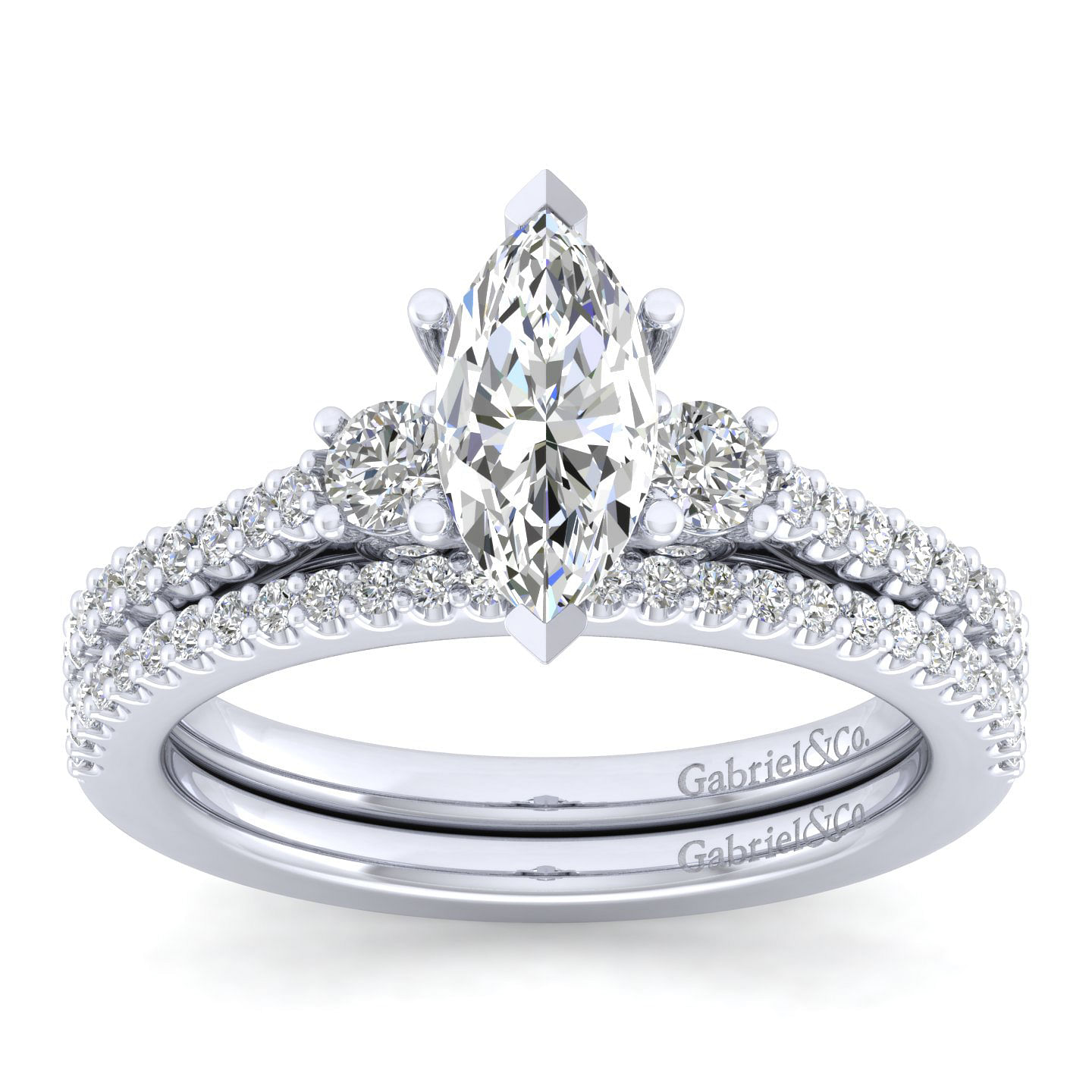 14K White Gold Marquise Three Stone Diamond Engagement Ring