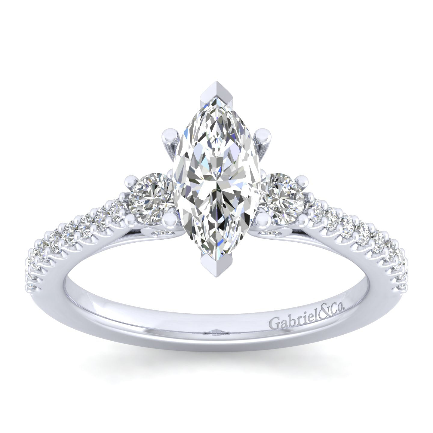 14K White Gold Marquise Three Stone Diamond Engagement Ring