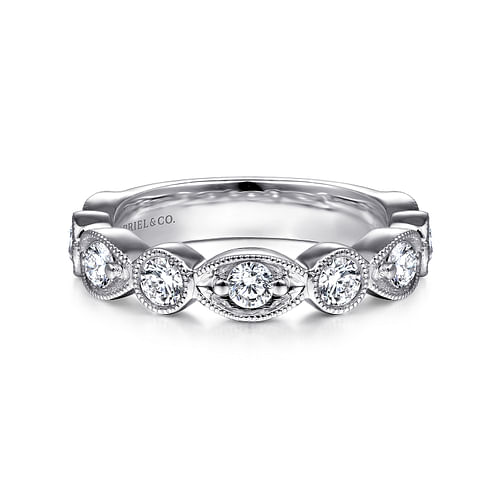 14K White Gold Marquise and Round Diamond Anniversary Band