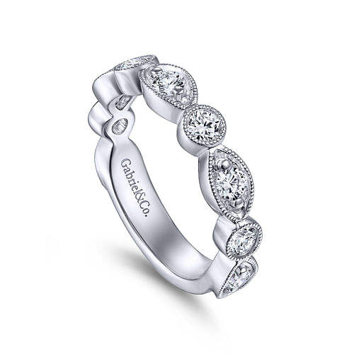 14K White Gold Marquise and Round Diamond Anniversary Band