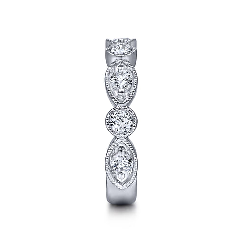 14K White Gold Marquise and Round Diamond Anniversary Band