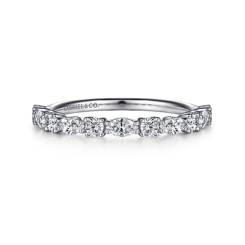 14K White Gold Marquise and Round Diamond Anniversary Band