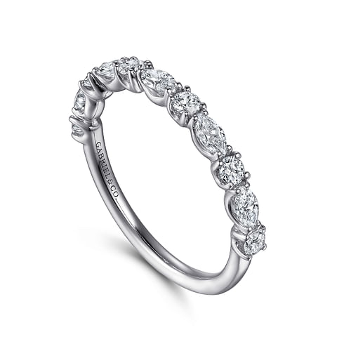 14K White Gold Marquise and Round Diamond Anniversary Band