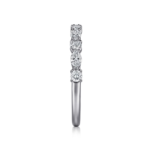 14K White Gold Marquise and Round Diamond Anniversary Band