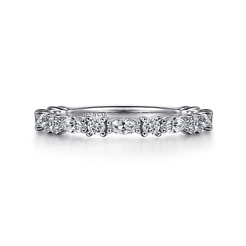 14K White Gold Marquise and Round Diamond Anniversary Band