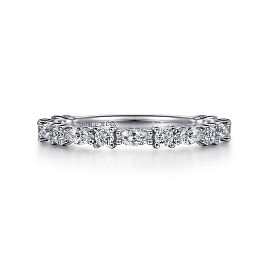 Gabriel - 14K White Gold Marquise and Round Diamond Anniversary Band