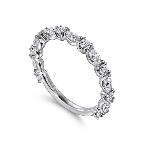 14K White Gold Marquise and Round Diamond Anniversary Band