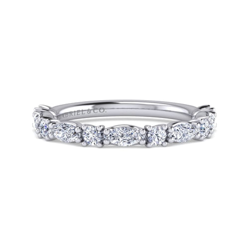 14K White Gold Marquise and Round Diamond Anniversary Band