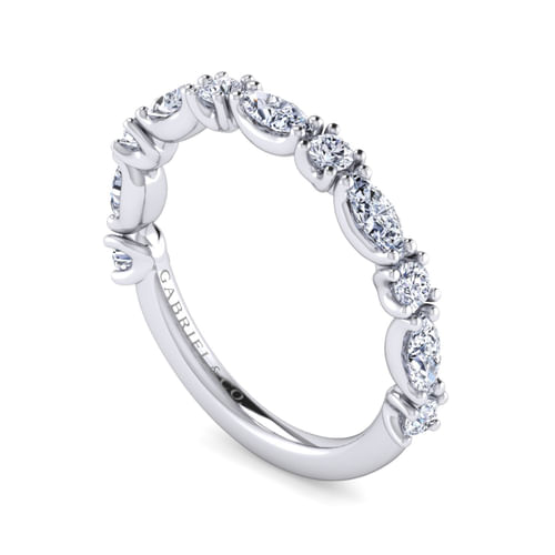 14K White Gold Marquise and Round Diamond Anniversary Band