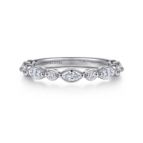 14K White Gold Marquise and Round Diamond Anniversary Band