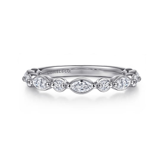 Gabriel - 14K White Gold Marquise and Round Diamond Anniversary Band