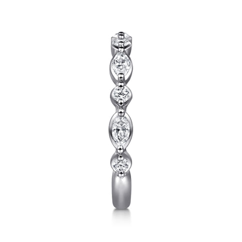 14K White Gold Marquise and Round Diamond Anniversary Band