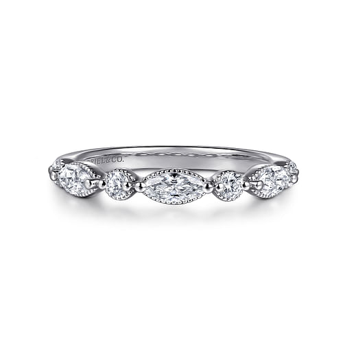 14K White Gold Marquise and Round Diamond Anniversary Band