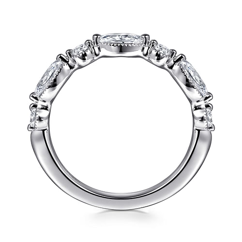 14K White Gold Marquise and Round Diamond Anniversary Band