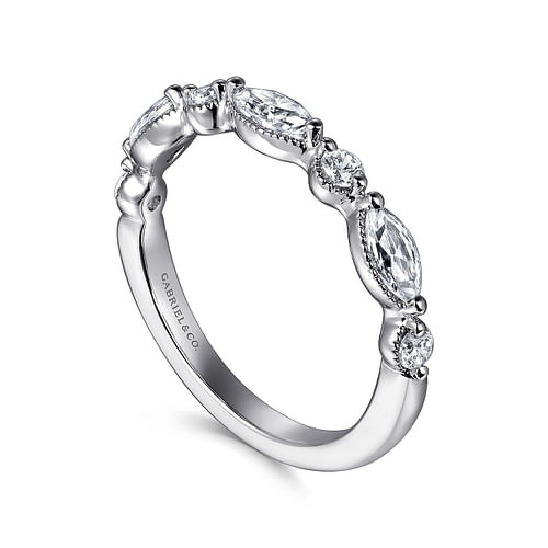 14K White Gold Marquise and Round Diamond Anniversary Band