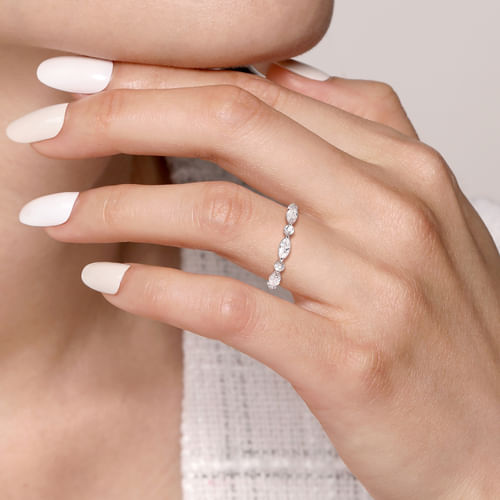 14K White Gold Marquise and Round Diamond Anniversary Band