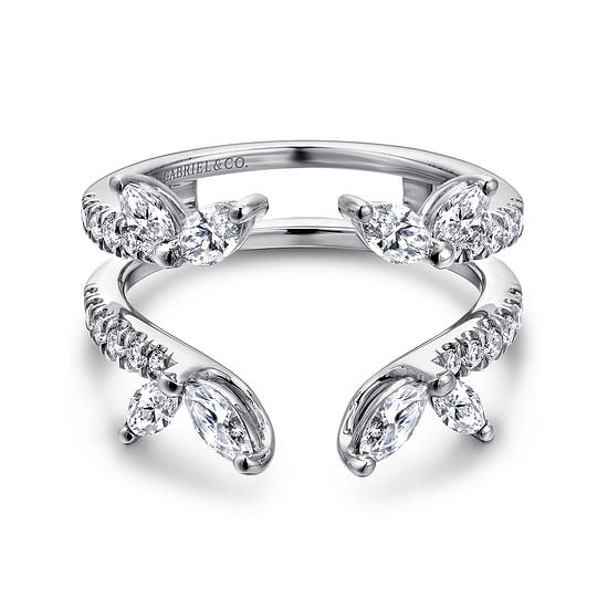 Gabriel - 14K White Gold Marquise and Round Diamond Ring Enhancer