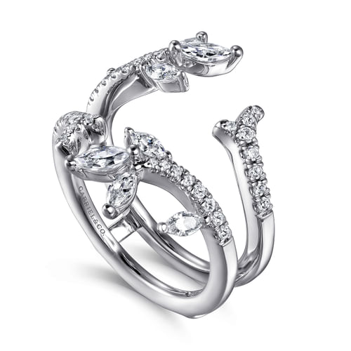 14K White Gold Marquise and Round Diamond Ring Enhancer