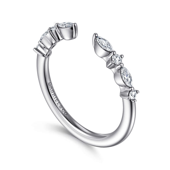 14K White Gold Marquise and Round Open Diamond Anniversary Band angle 3