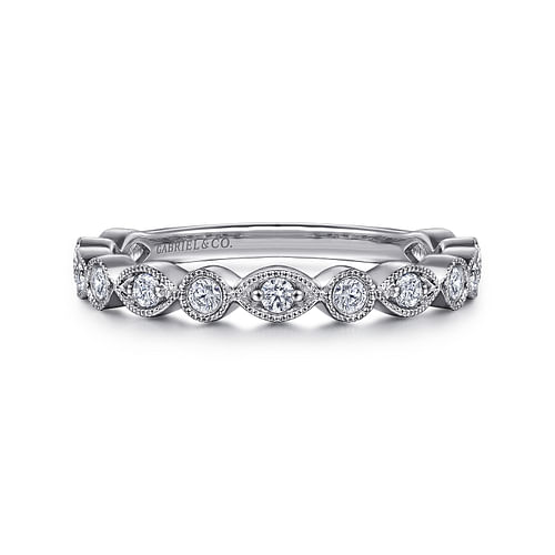 14K White Gold Marquise and Round Station Diamond Anniversary Band