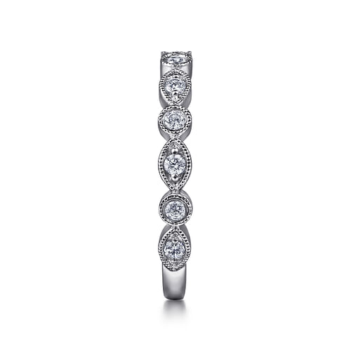 14K White Gold Marquise and Round Station Diamond Anniversary Band