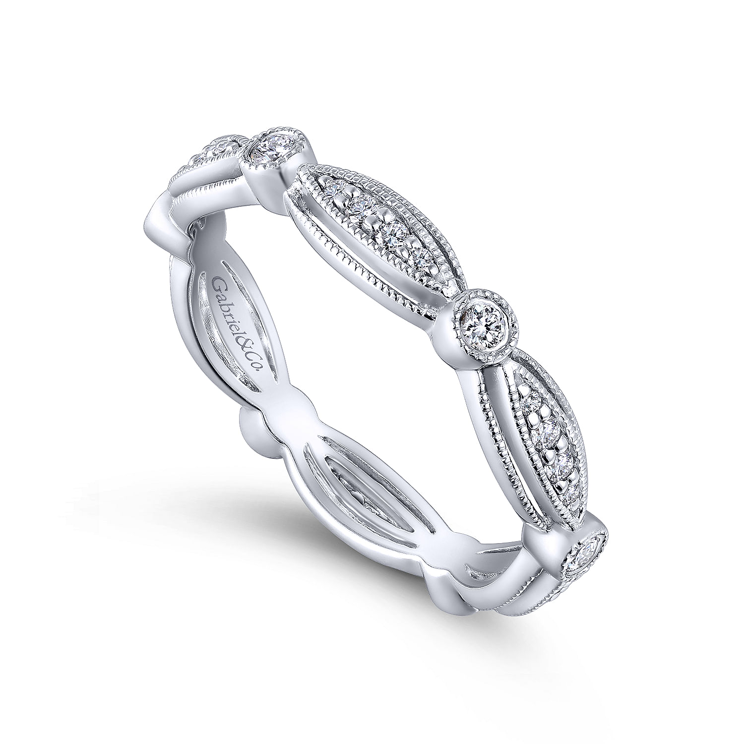 14K White Gold Marquise and Round Station Diamond Eternity Ring