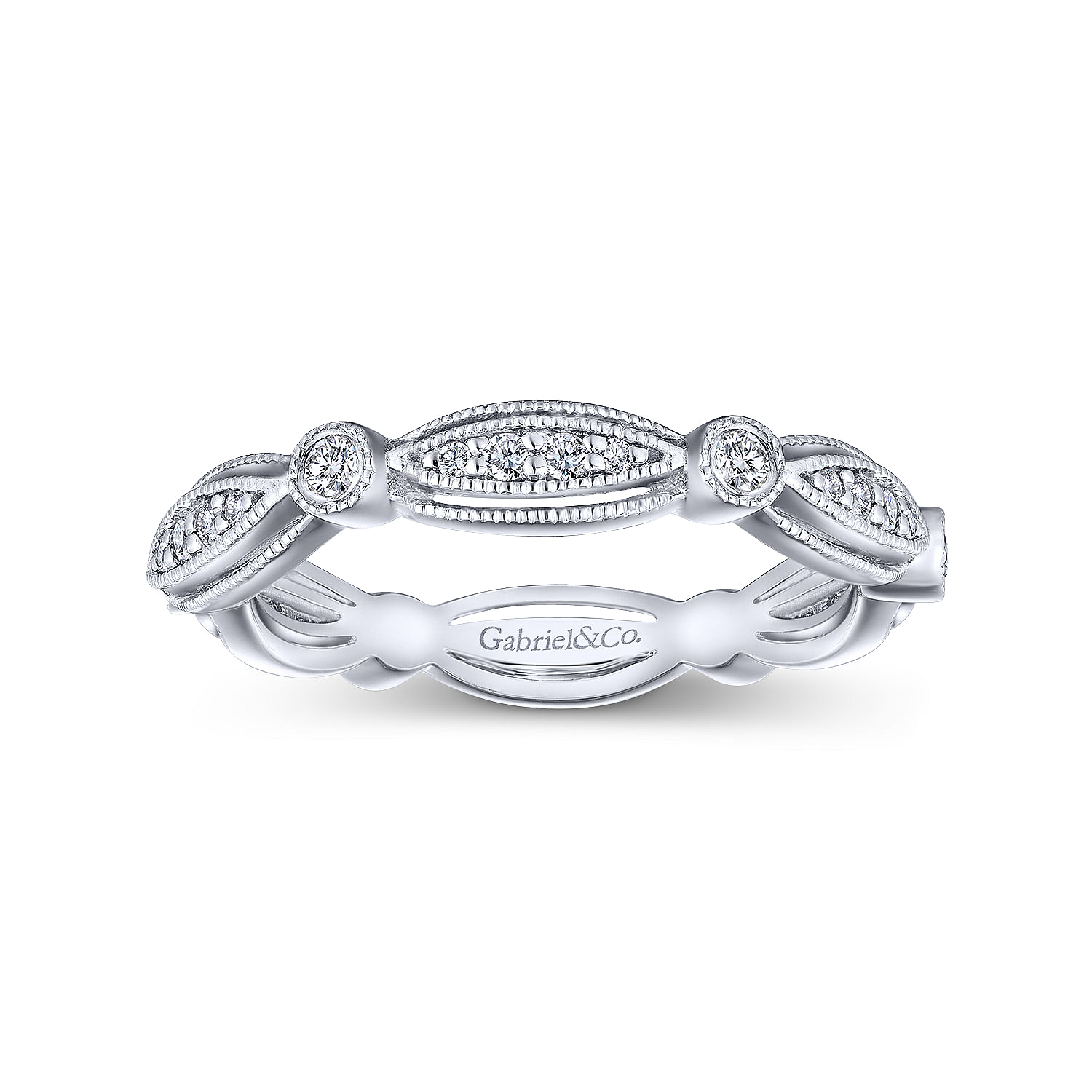 14K White Gold Marquise and Round Station Diamond Eternity Ring