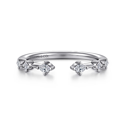 14K White Gold Marquise and Round Station Open Diamond Anniversary Band