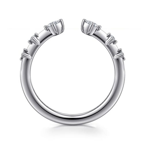 14K White Gold Marquise and Round Station Open Diamond Anniversary Band